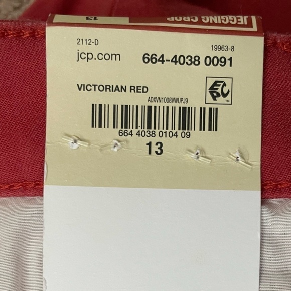 Arizona JEANS Victorian Red Cropped Jeggings Women’s Junior Size 13. Style#93677 - Picture 12 of 16